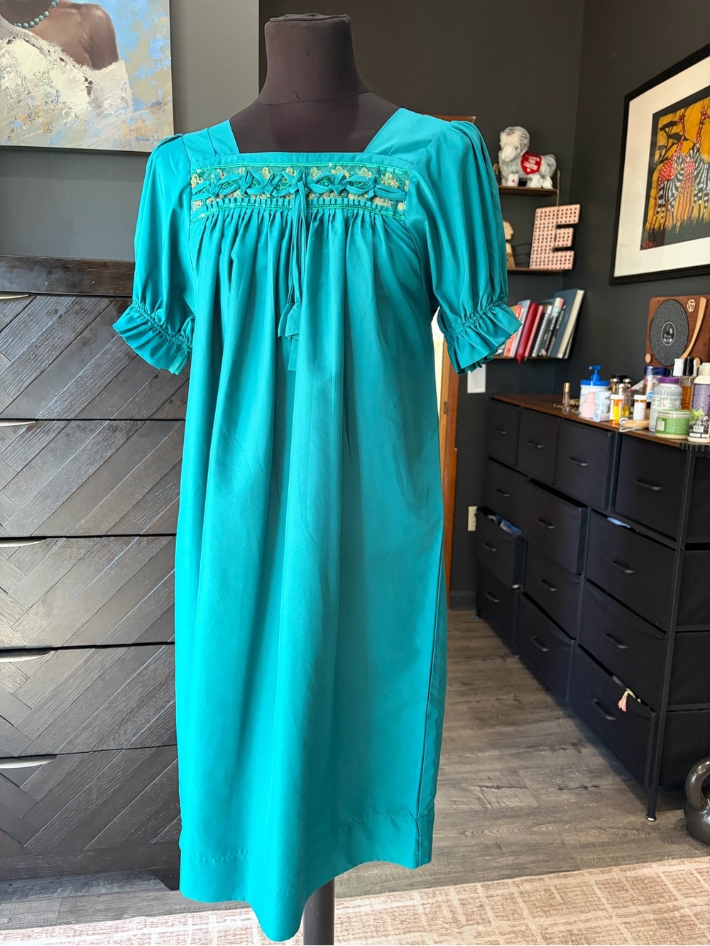 Turquoise Vintage Smock Dress